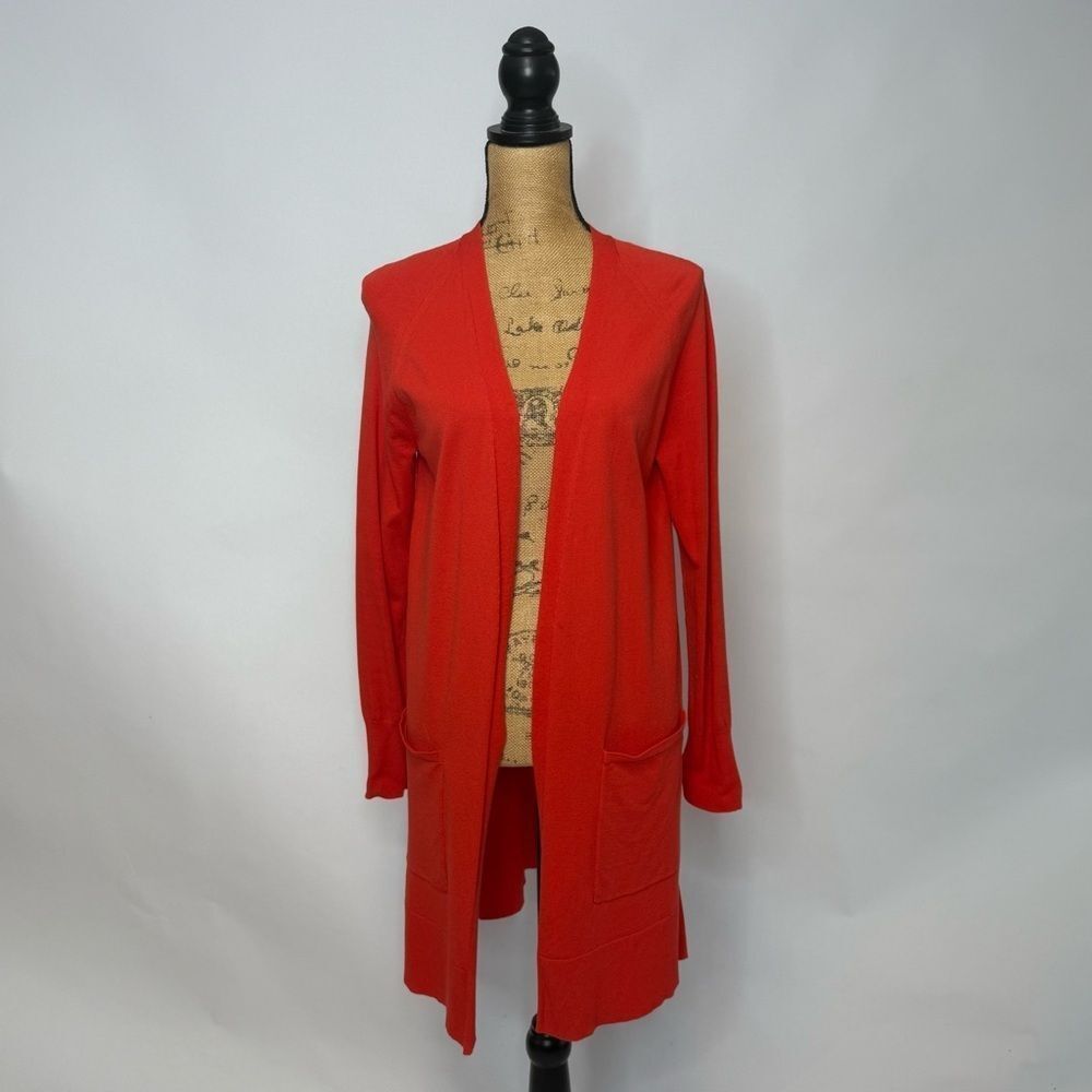 Ann Taylor Open orange-red Front Long Cardigan with Pockets - Size M